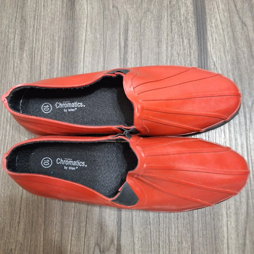 Chromatics by Totes Women Size 10 Red Rubber Rain Shoes Slip On Clogs Waterproof